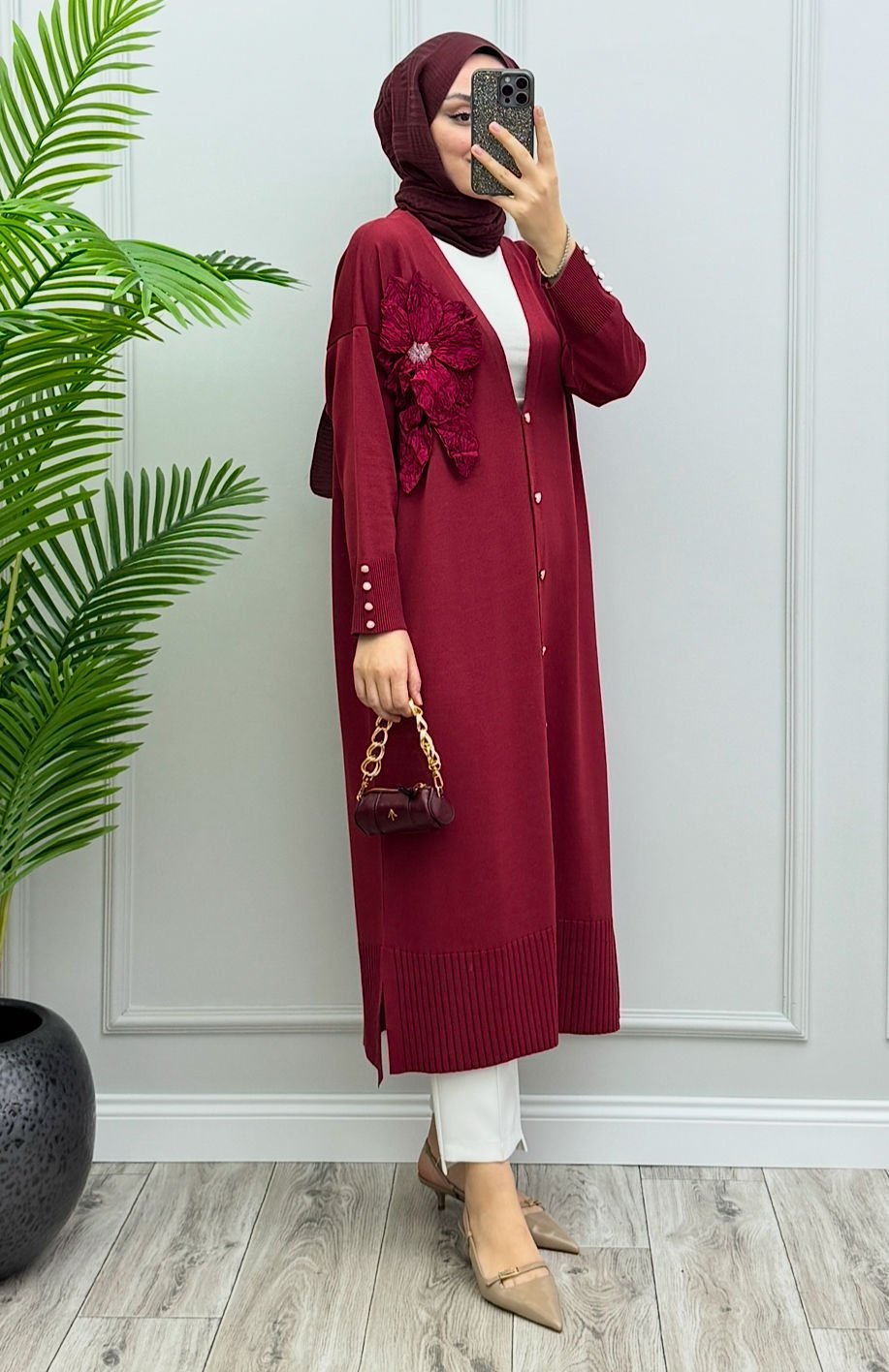 Rose Merserize Hırka Bordo