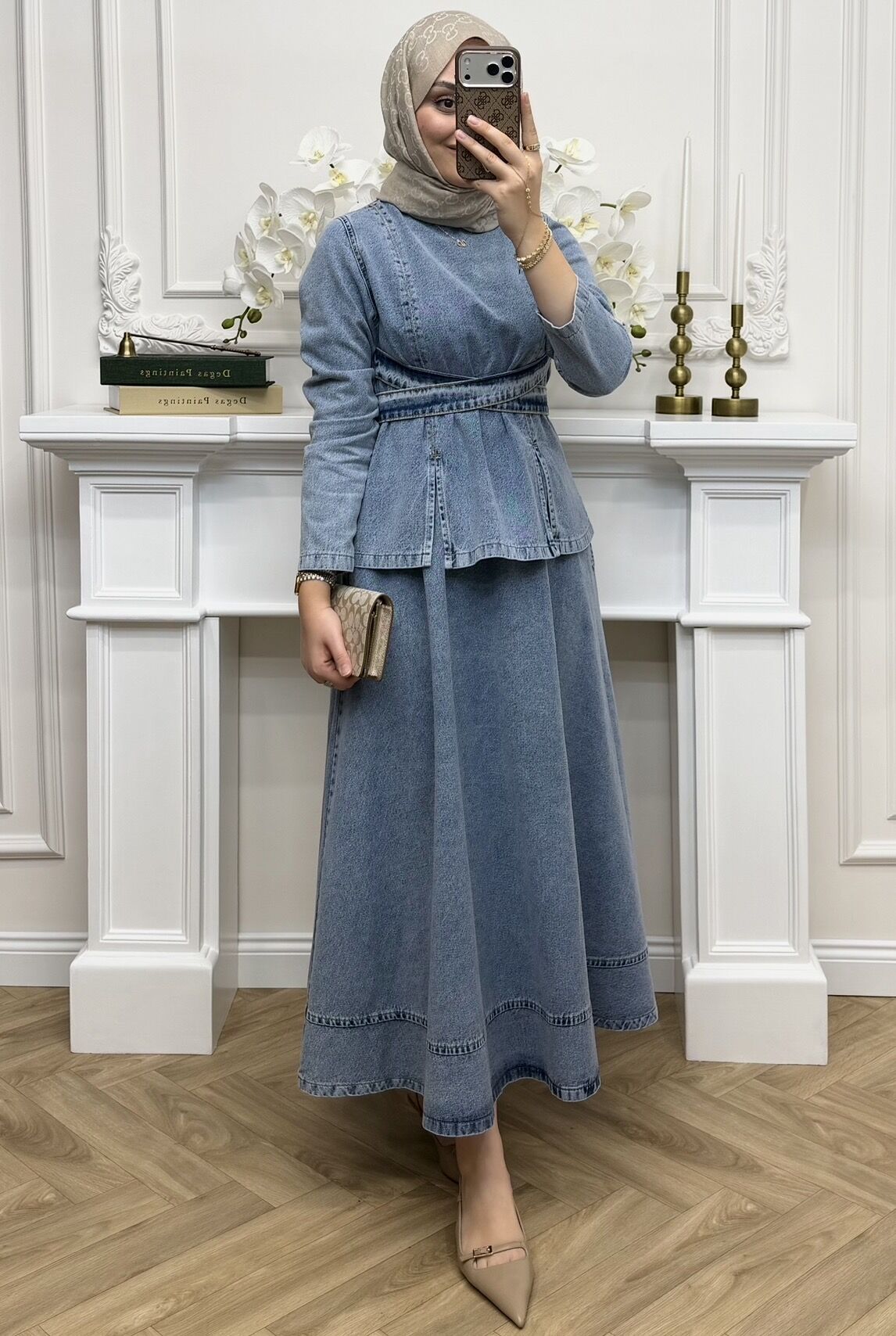 Dora Denim Etekli Takım Mavi (Ön Sipariş)