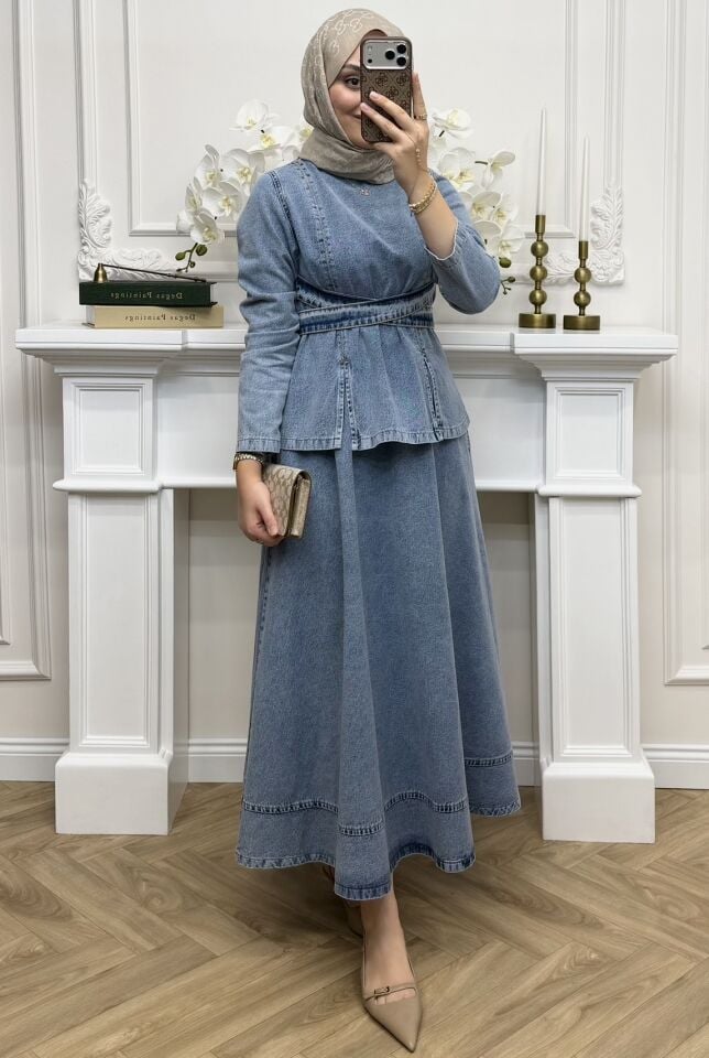 Dora Denim Etekli Takım Mavi (Ön Sipariş)