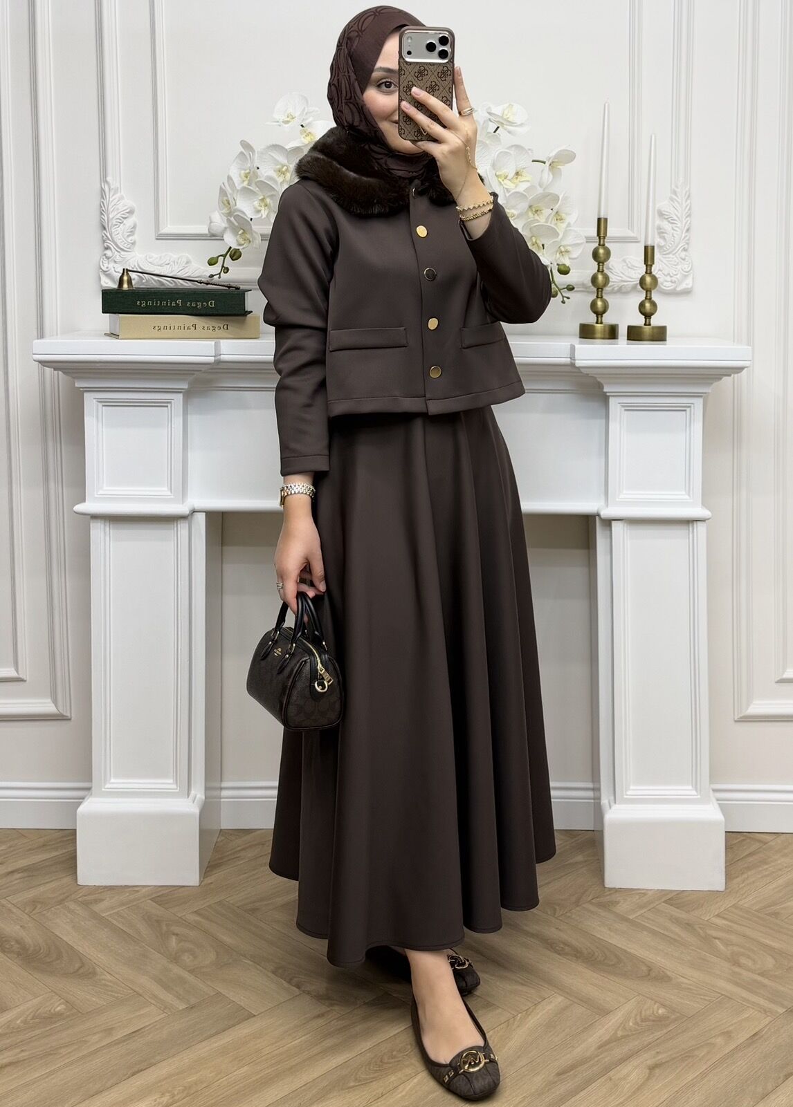 Eleni Scuba Etekli Takım Kahve