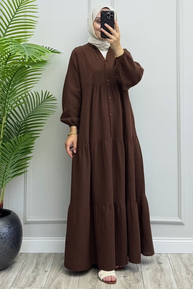 Rüya Müslin Elbise Kahverengi (ön sipariş)