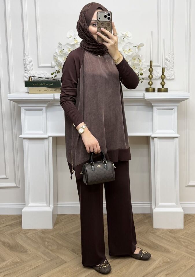 Baha Qupra Detaylı Merserize Takım Kahve