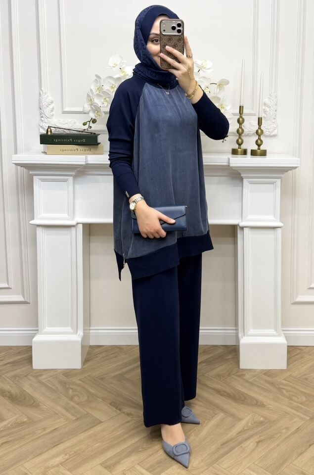 Baha Qupra Detaylı Merserize Takım Lacivert