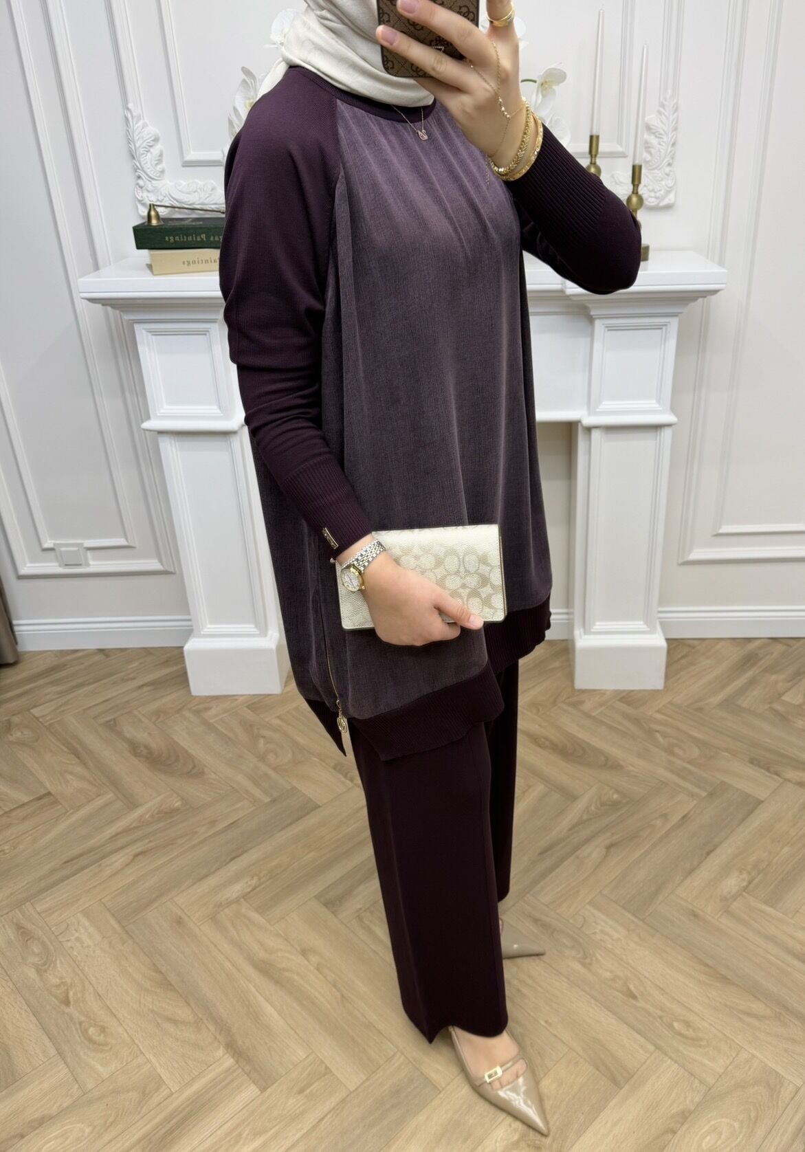 Baha Qupra Detaylı Merserize Takım Mürdüm