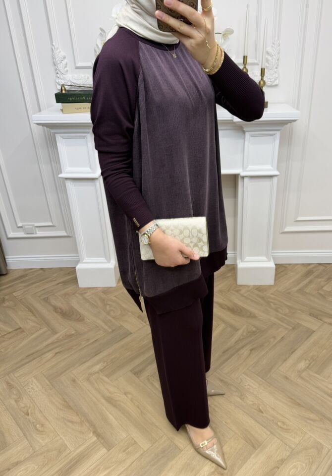 Baha Qupra Detaylı Merserize Takım Mürdüm