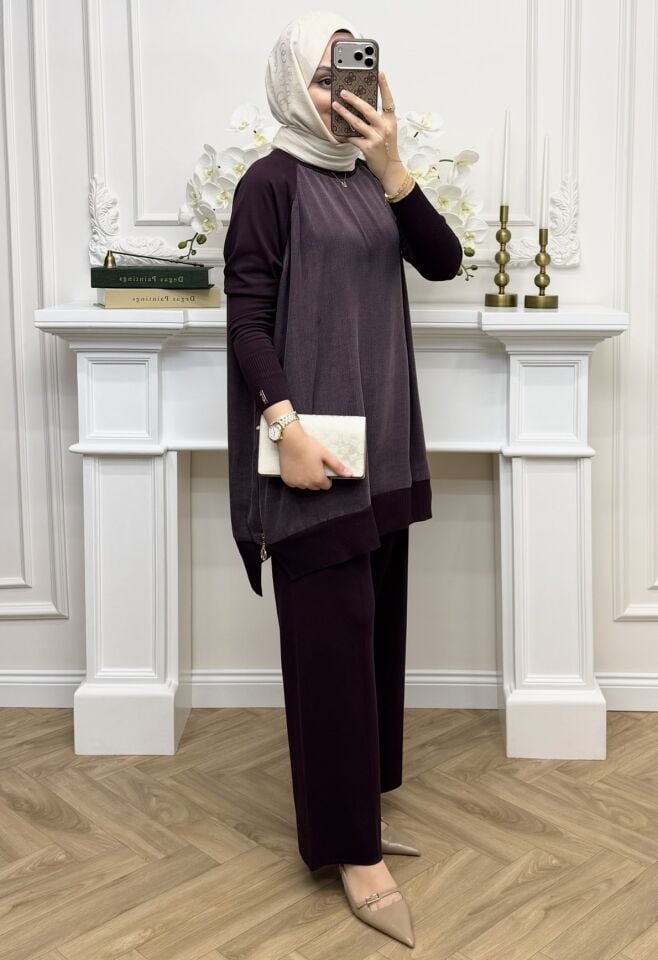 Baha Qupra Detaylı Merserize Takım Mürdüm