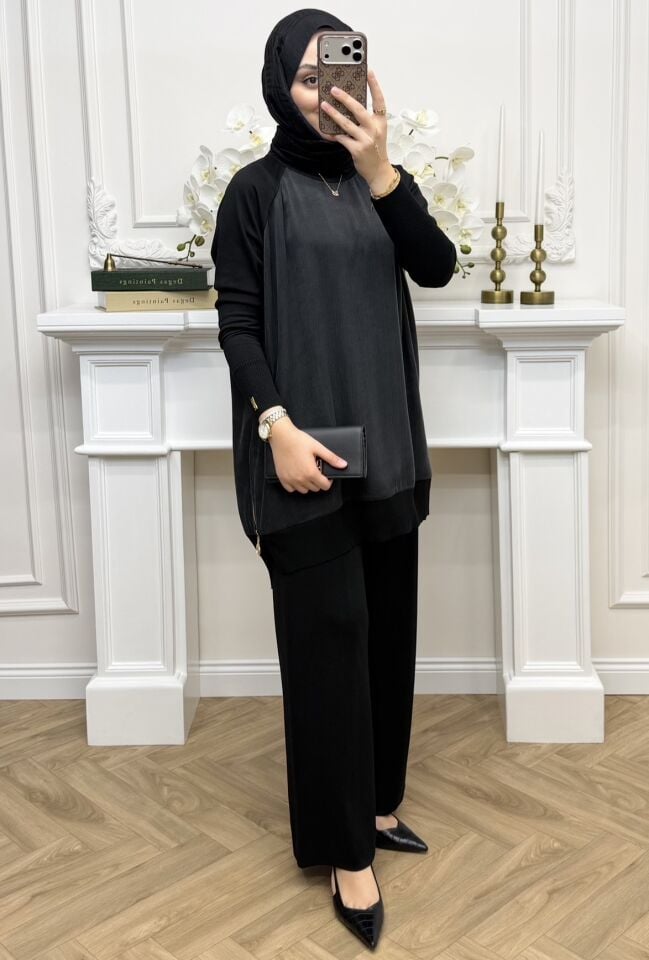 Baha Qupra Detaylı Merserize Takım Siyah