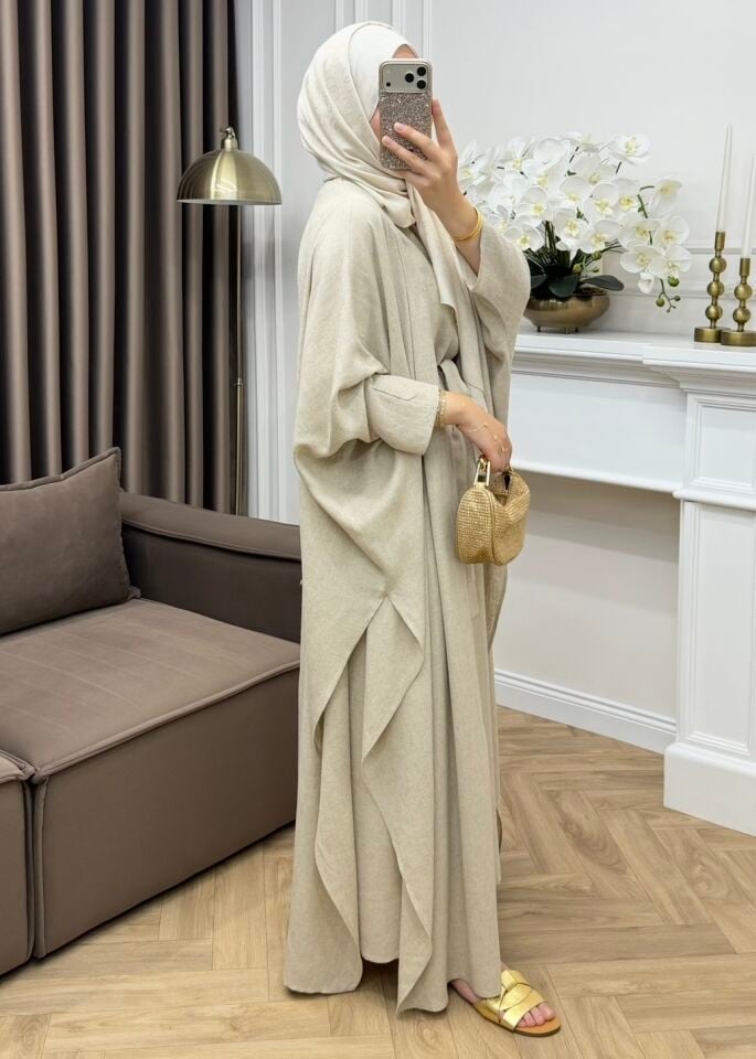 Arya Keten Abaya Takım Naturel