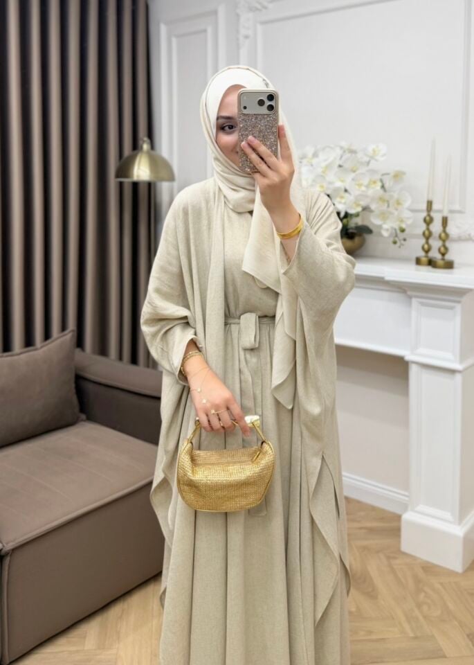 Arya Keten Abaya Takım Naturel
