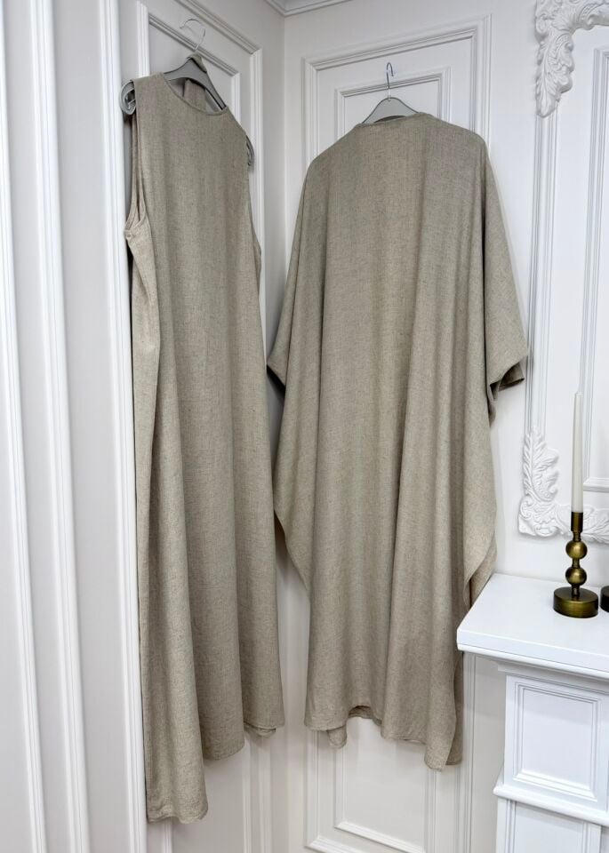 Arya Keten Abaya Takım Naturel