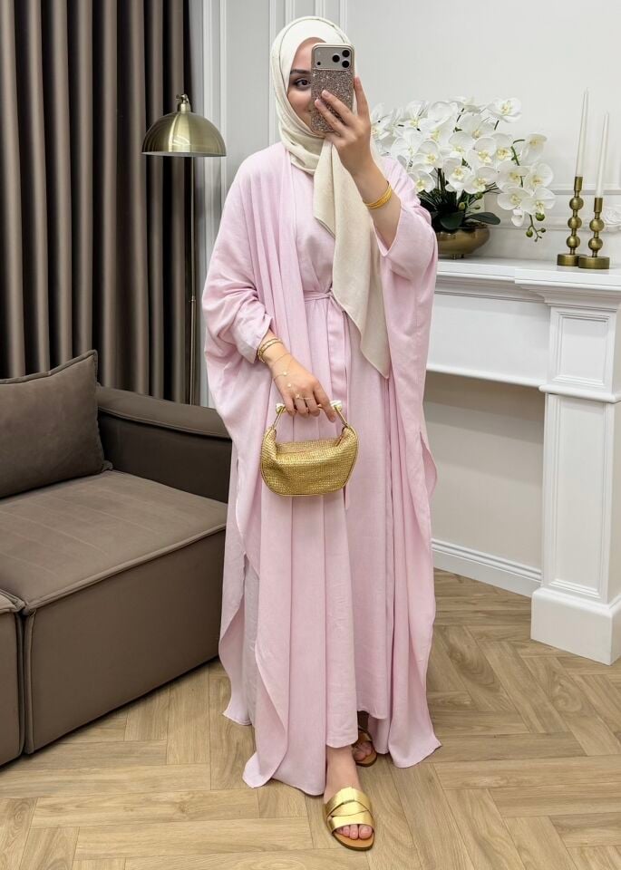 Arya Keten Abaya Takım Pembe