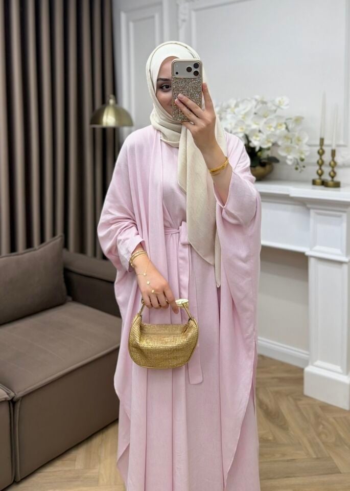 Arya Keten Abaya Takım Pembe