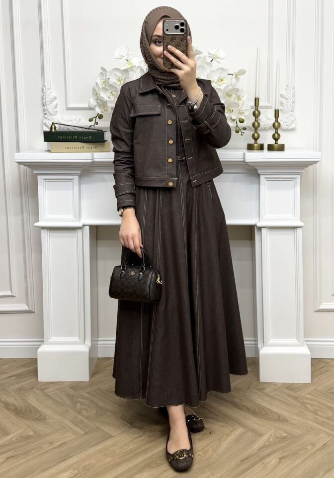 Valen Ceketli Kot Elbiseli Takım Kahverengi (Ön Sipariş)