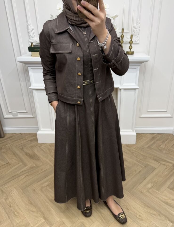 Valen Ceketli Kot Elbiseli Takım Kahverengi (Ön Sipariş)