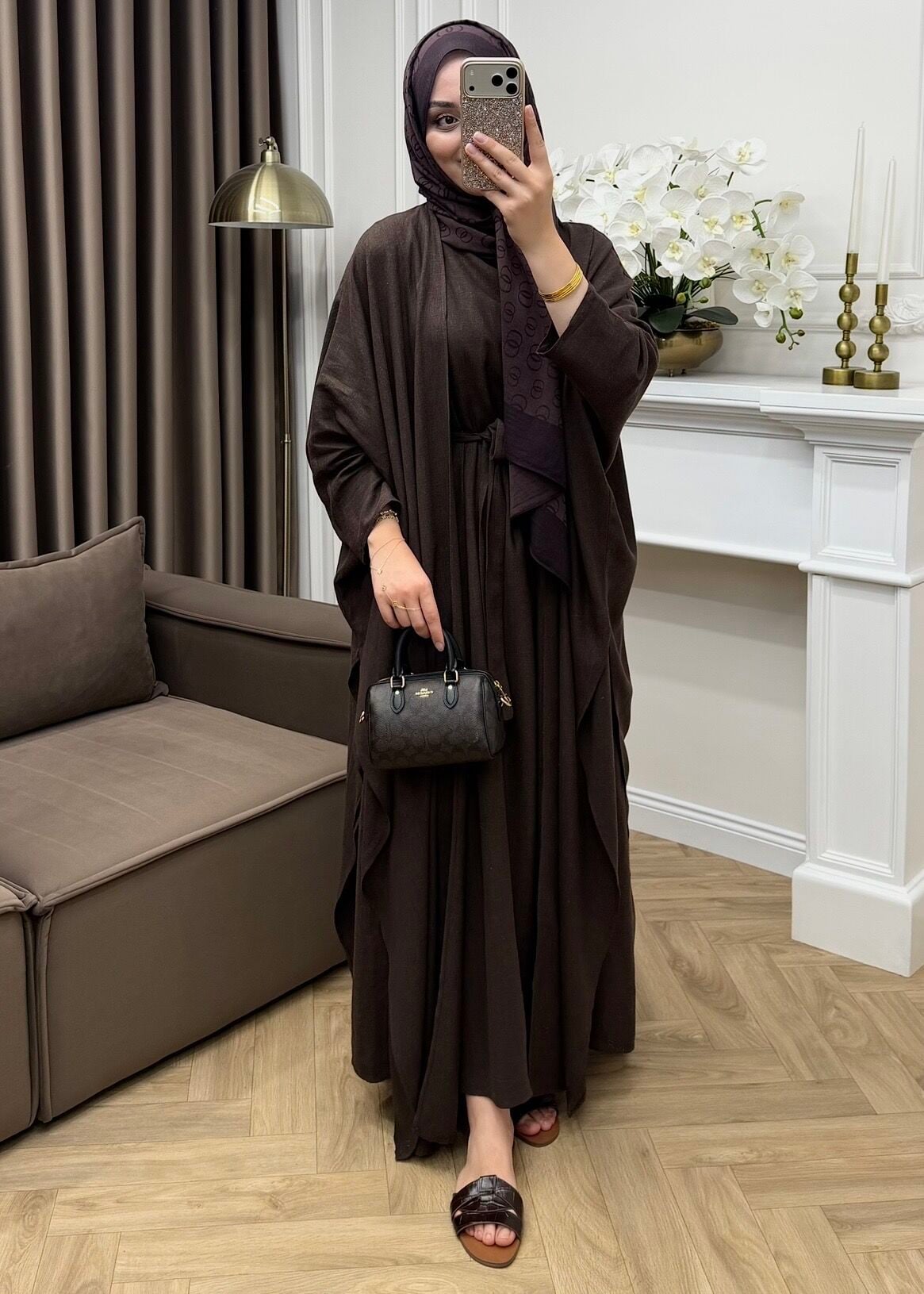Arya Keten Abaya Takım Kahve