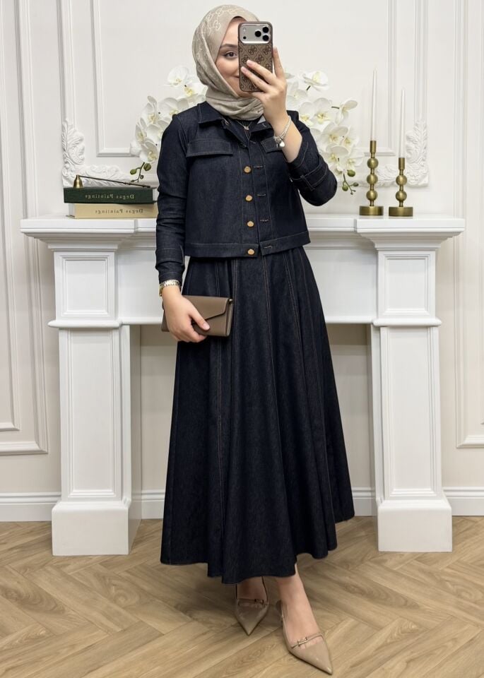 Valen Ceketli Kot Elbiseli Takım Lacivert