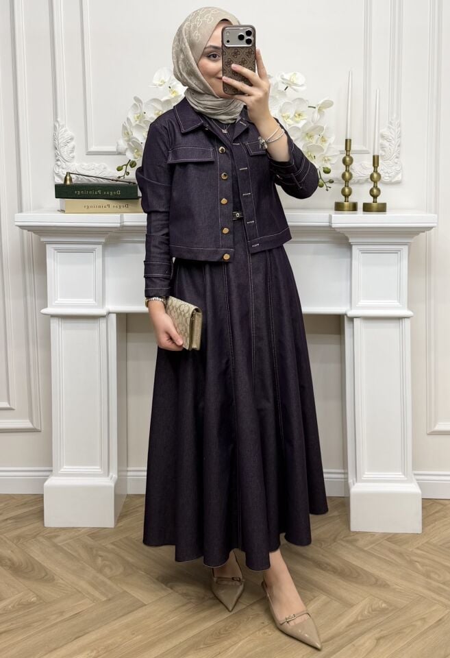 Valen Ceketli Kot Elbiseli Takım Mürdüm