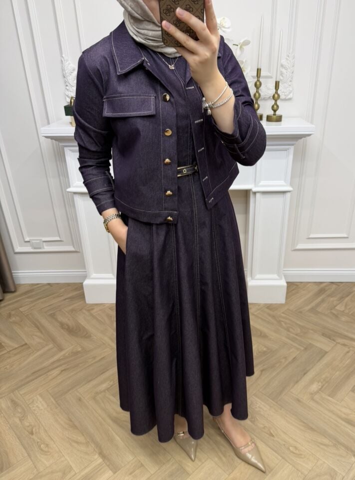 Valen Ceketli Kot Elbiseli Takım Mürdüm