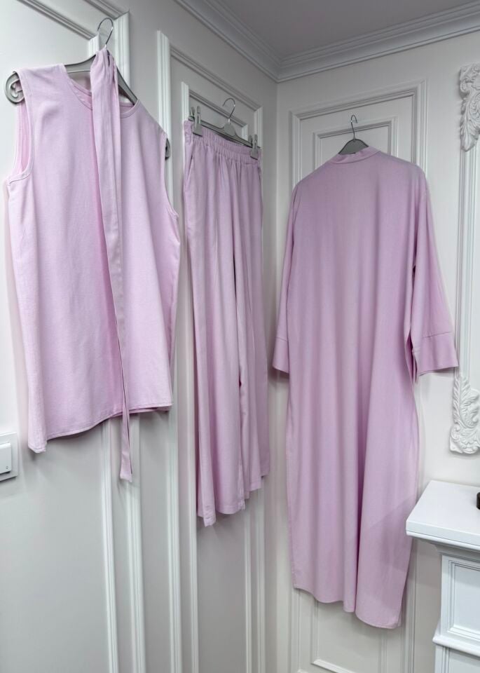 Karan Keten Üçlü Abaya Takım Çağla