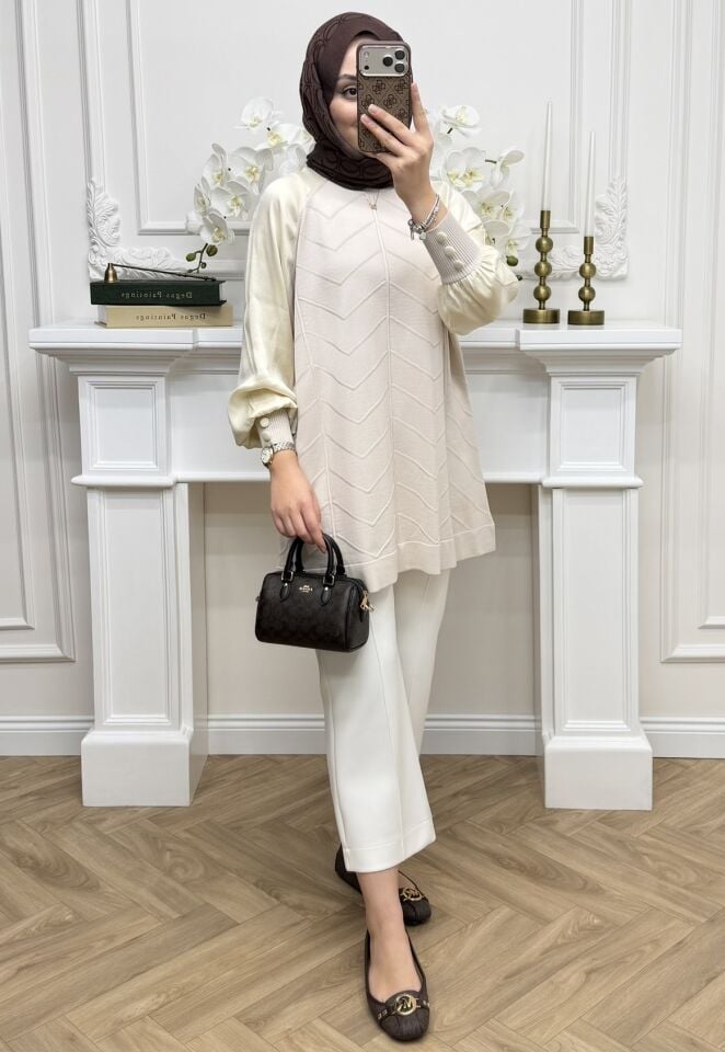 Jasmin Qupra Merserize Tunik Ekru