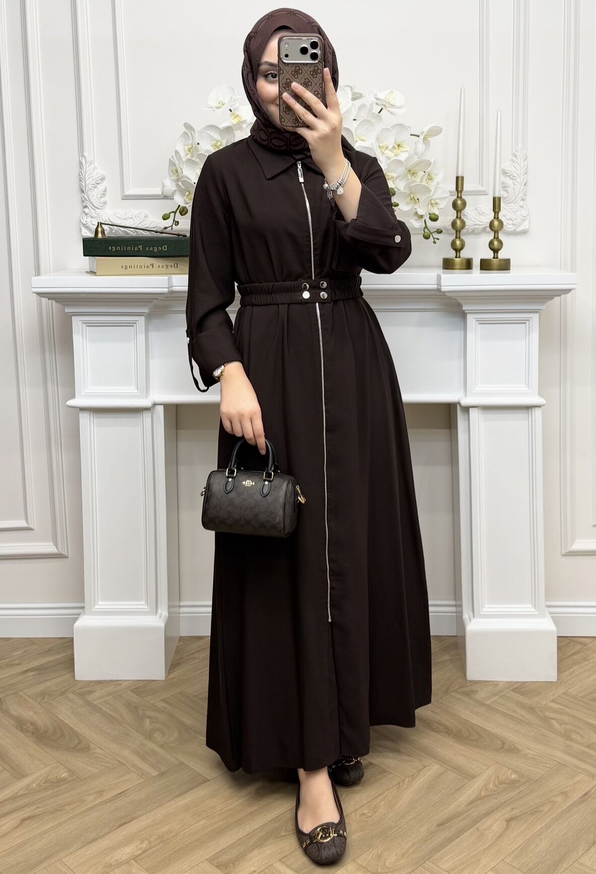 Hesa Fermuarlı Elbise Kahverengi