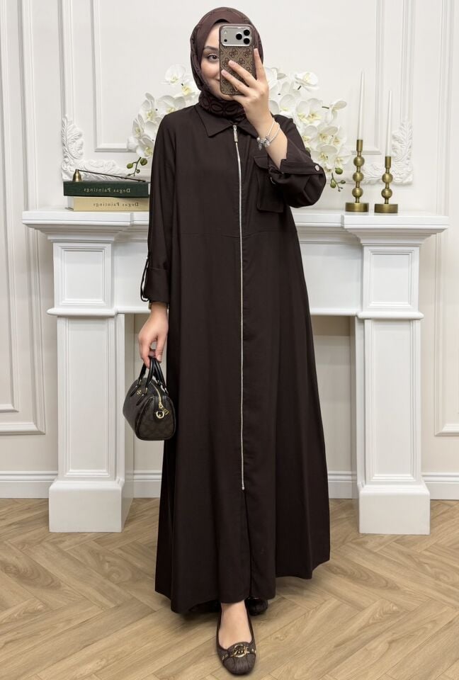 Hesa Fermuarlı Elbise Kahverengi