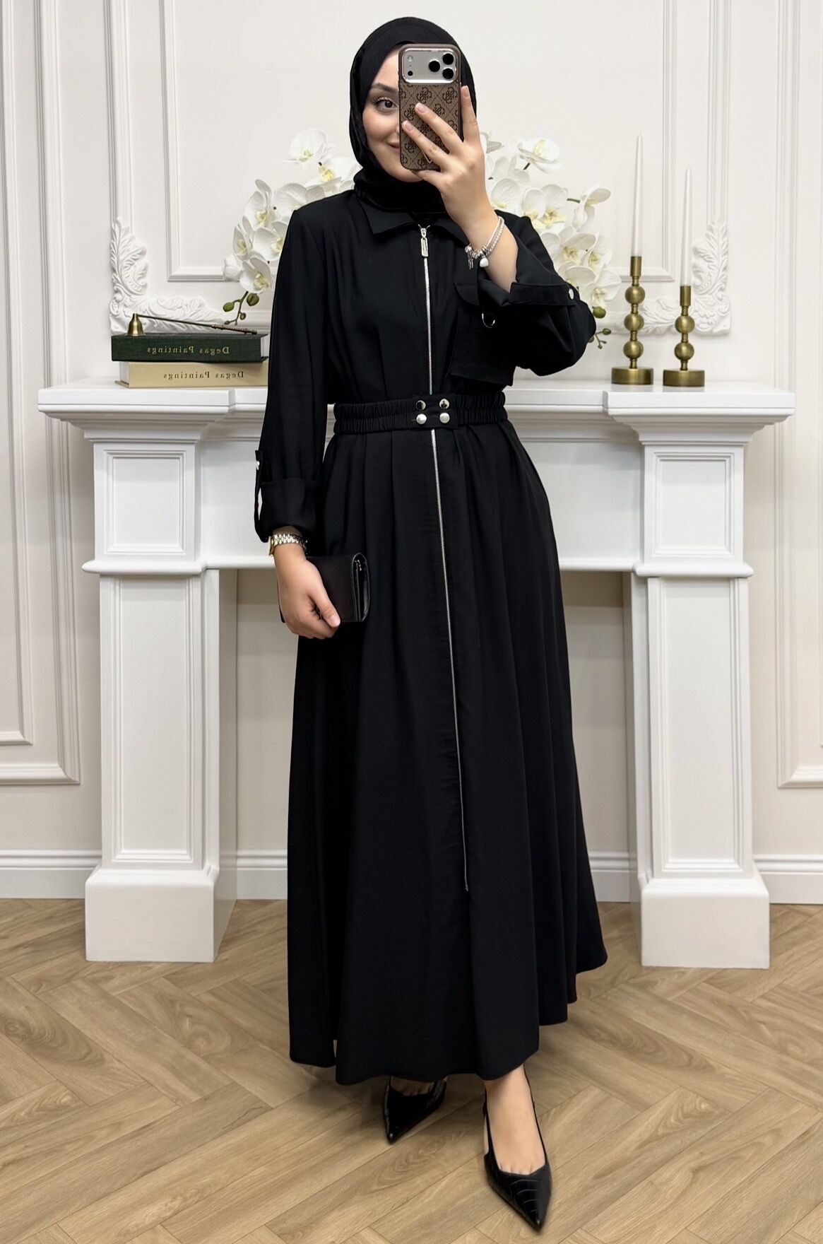 Hesa Fermuarlı Elbise Siyah