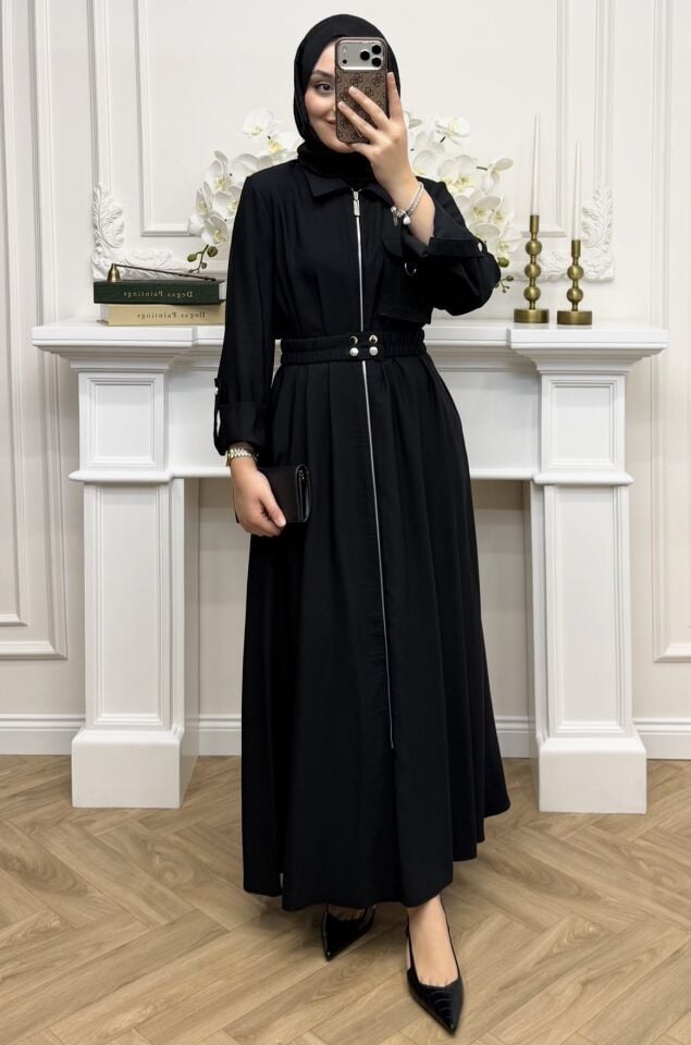 Hesa Fermuarlı Elbise Siyah